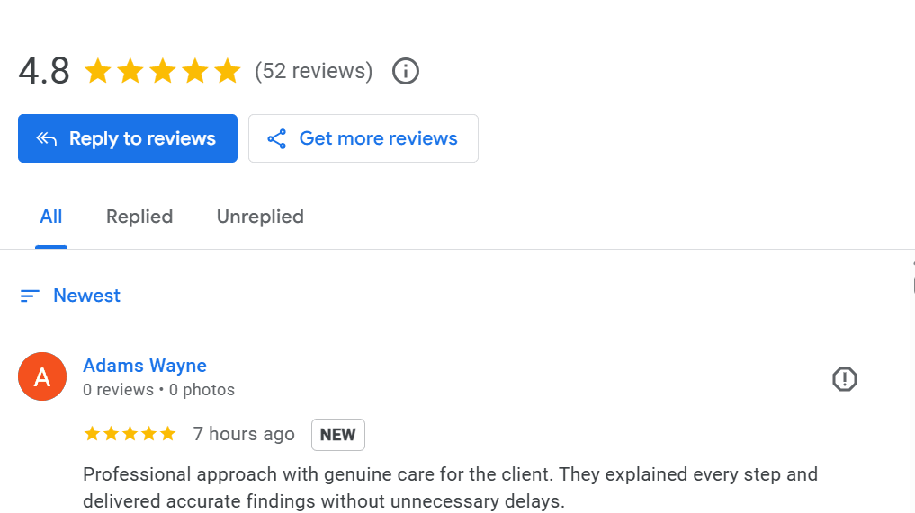 5 Star Review in private investigator uk